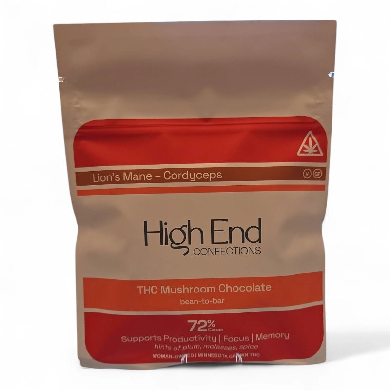 High End Confections THC Mushroom Chocolate + Lion’s Mane & Cordyceps